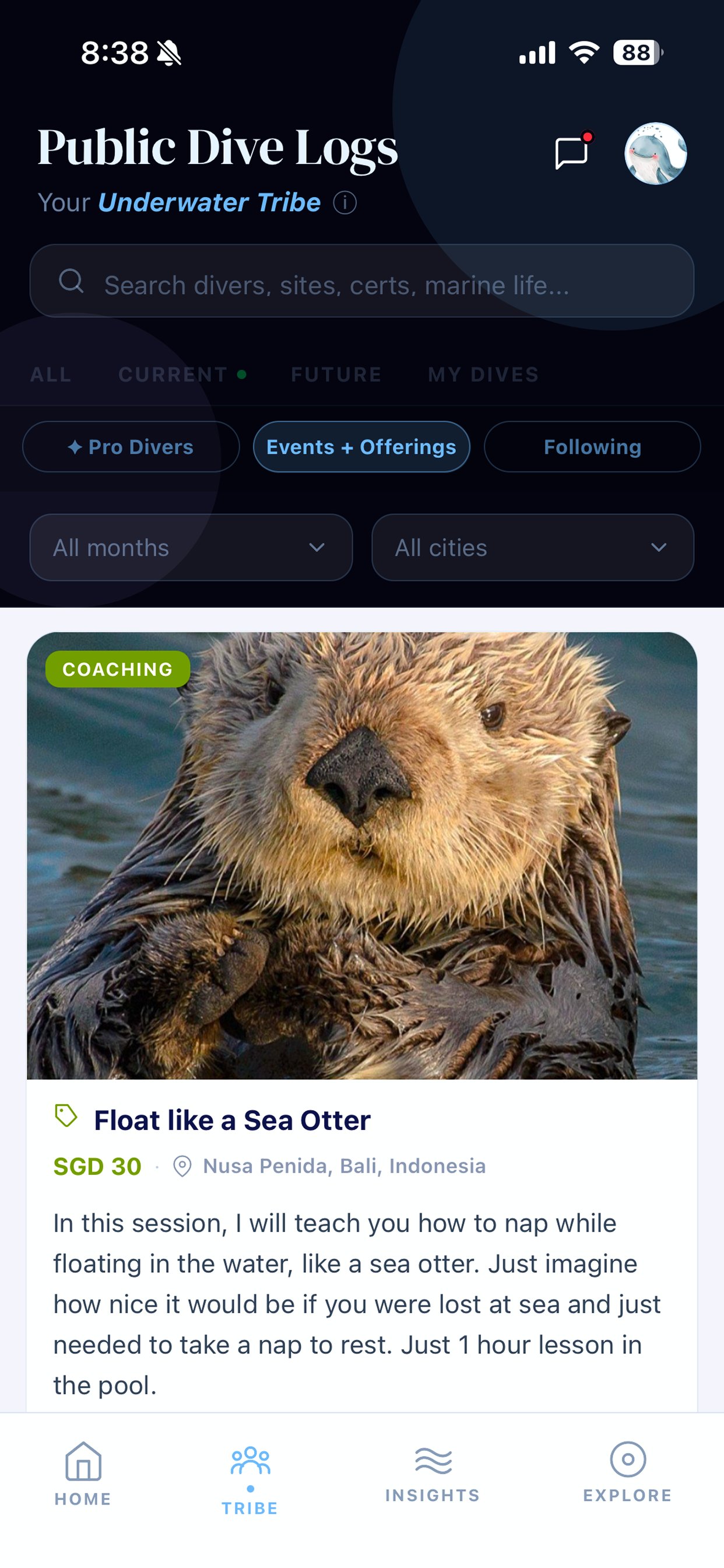 Find dive events and trips